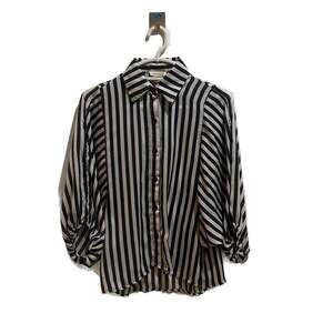 Sans Souci Black and White Striped Oversized Button Up Top